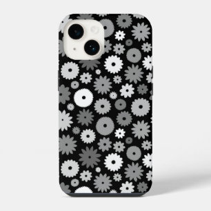 Monochrome Blüten Wiederholungsmuster iPhone 14 Hülle