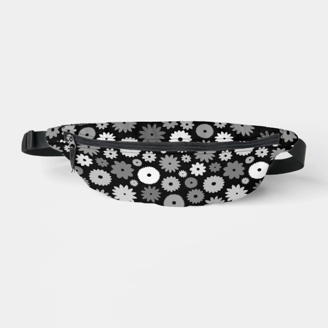 Monochrome Blütenmuster Bauchtasche (Vorderseite)