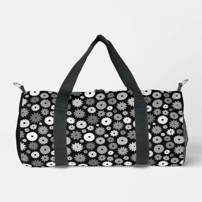 Monochrome Blütenmuster Duffle Bag (Vorderseite)