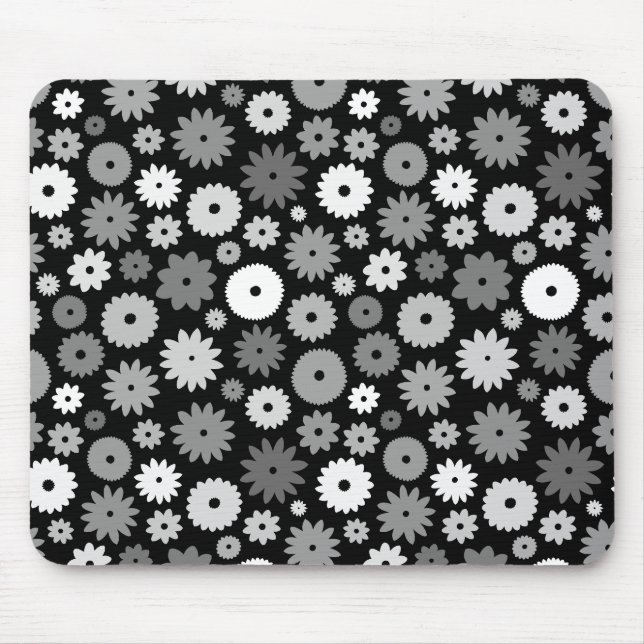 Monochrome Blütenmuster Mousepad (Vorne)