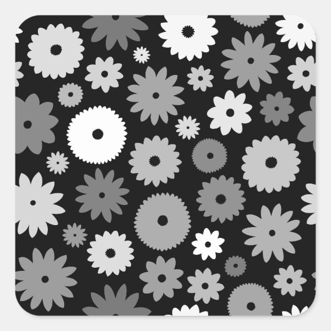 Monochrome Blütenmuster Quadratischer Aufkleber (Vorderseite)