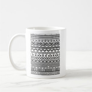 Monochrome Boho Strick-Sampler Tribal geometrisc Kaffeetasse