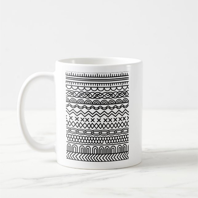 Monochrome Boho Strick-Sampler | Tribal geometrisc Kaffeetasse (Links)