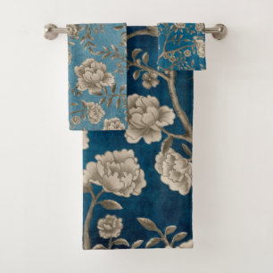 Monochrome botanische Grünpflanzen Floral Chinois Badhandtuch Set