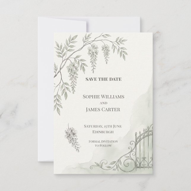 Monochrome botanische Hochzeit 'Save The Date' Save The Date (Vorderseite)