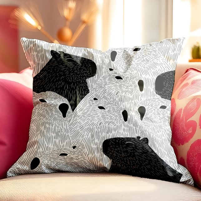 Monochrome Capybara Crowd - Minimalistische Tierli Kissen (This captivating capybara pattern brings modern charm with a dash of quirky personality. )