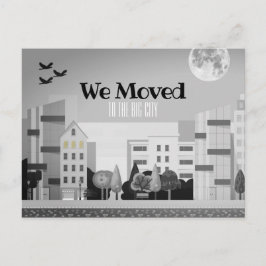 Monochrome City Skyline Wir bewegten Ankündigung Postkarte