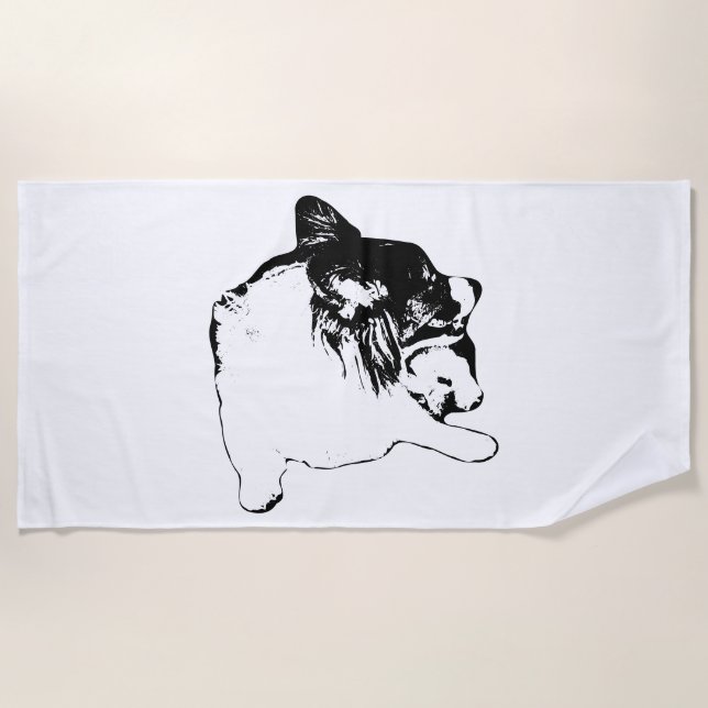 Monochrome Corgi-Klarheit Strandtuch (Vorderseite)