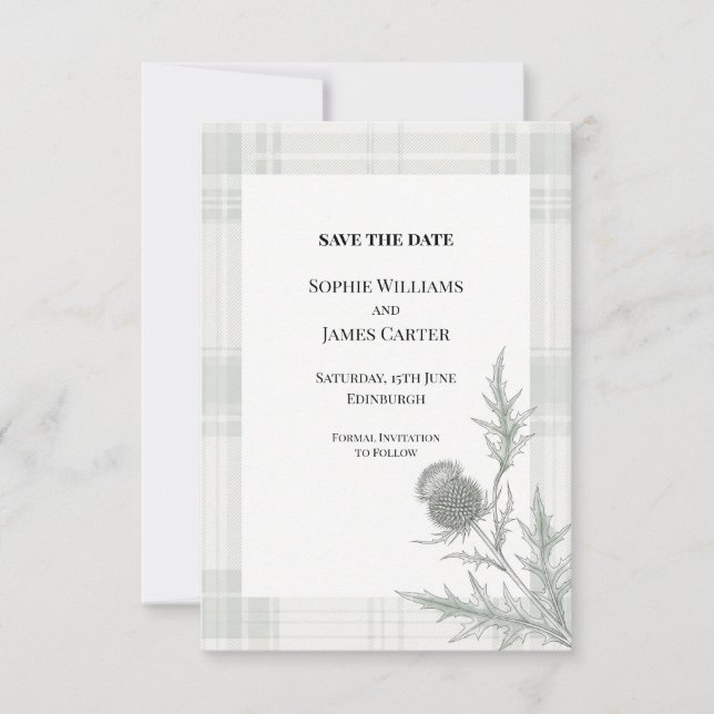 Monochrome Distel-Hochzeit Save The Date (Vorderseite)