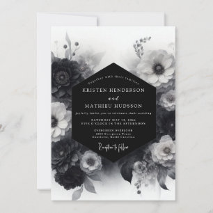 Monochrome dramatische Blumzeit-Hochzeit Einladung