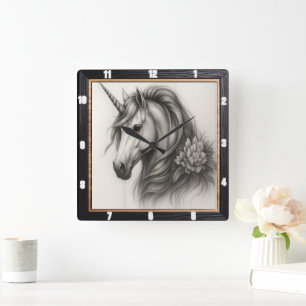 Monochrome Einhornblume Quadratische Wanduhr