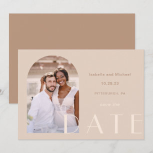 Monochrome Erdtöne-Foto-Hochzeit Save The Date