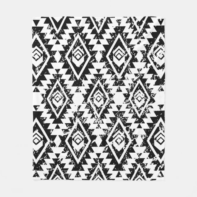 Monochrome, ethnisch nahtlose Muster Fleecedecke (Vorderseite)