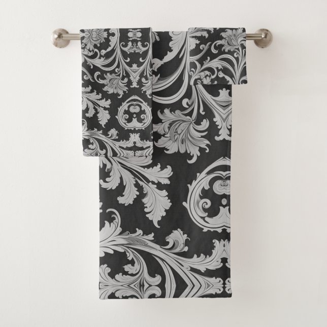 Monochrome Fleur Antique Muster Badhandtuch Set (Insitu)