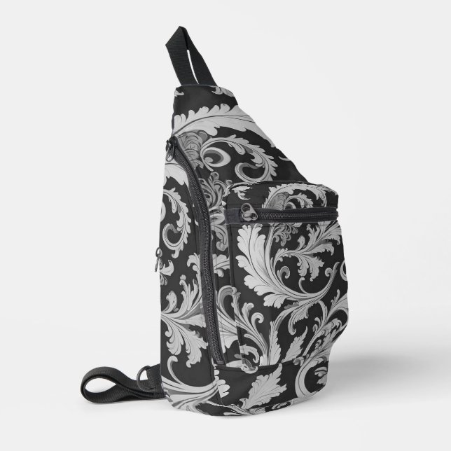 Monochrome Fleur Antique Muster Crossbody Bag (Linke Seite)