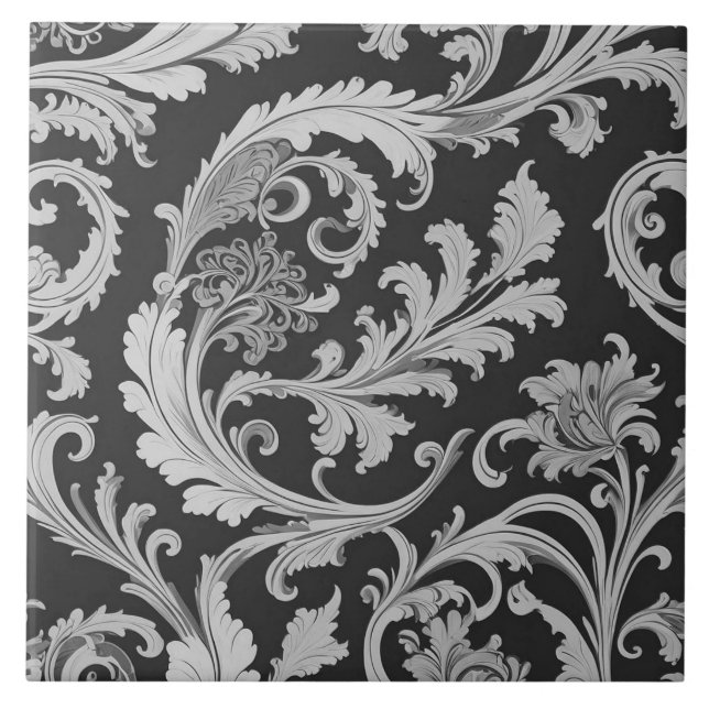 Monochrome Fleur Antique Muster Fliese (Vorderseite)