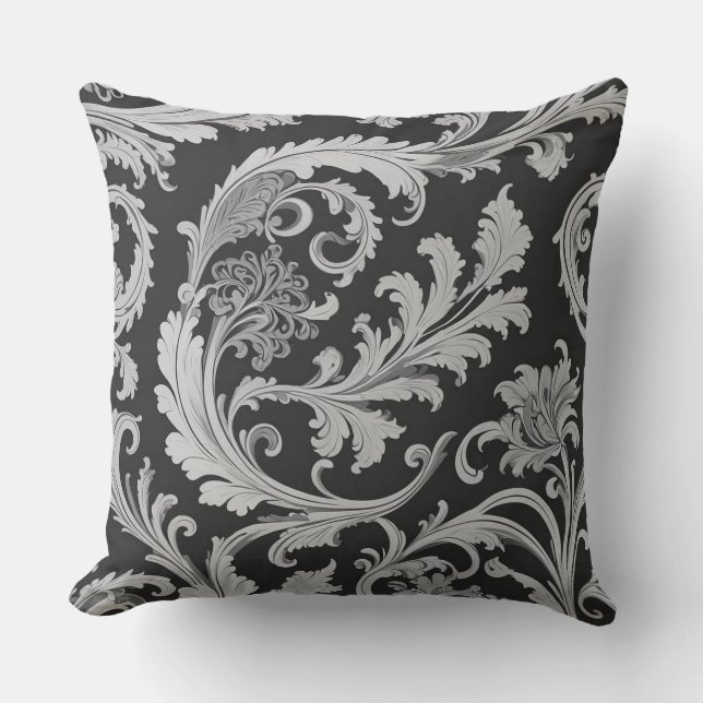 Monochrome Fleur Antique Muster Kissen (Vorderseite)