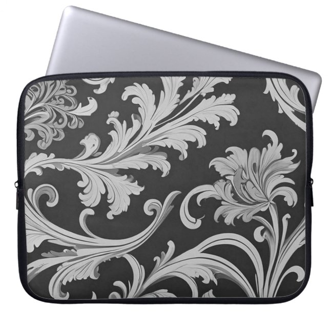 Monochrome Fleur Antique Muster Laptopschutzhülle (Vorderseite)