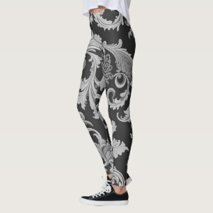 Monochrome Fleur Antique Muster Leggings