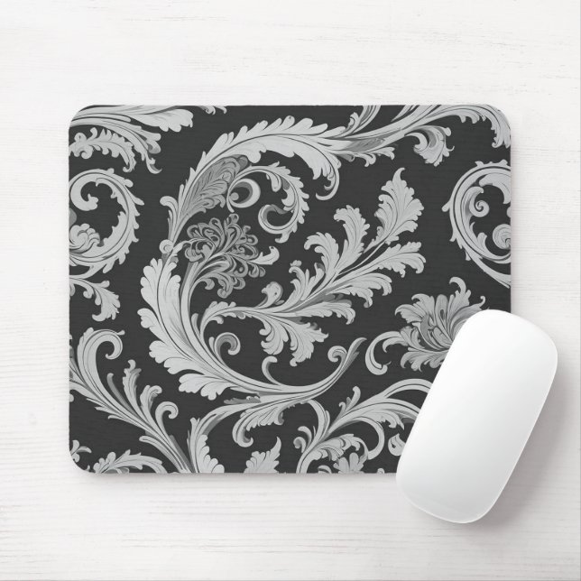 Monochrome Fleur Antique Muster Mousepad (Mit Mouse)