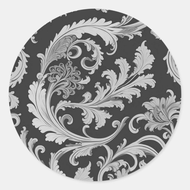 Monochrome Fleur Antique Muster Runder Aufkleber (Vorderseite)