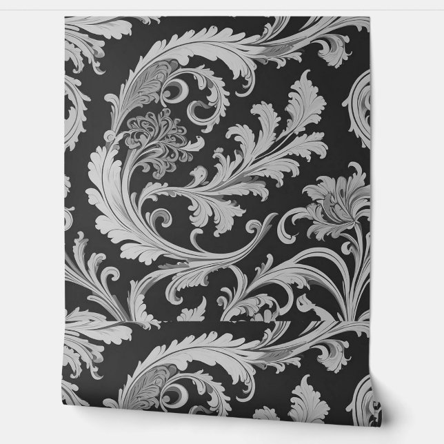 Monochrome Fleur Antique Muster Tapete (Abrollen)