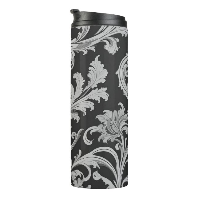 Monochrome Fleur Antique Muster Thermosbecher (Nach rechts gedreht)