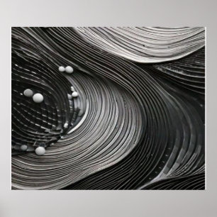 Monochrome fließende Wellen strukturierte Abstrakt Poster