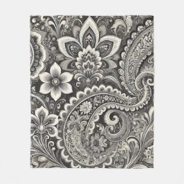 Monochrome Floral Paisley Black & White Fleecedecke