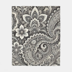 Monochrome Floral Paisley Black & White Fleecedecke
