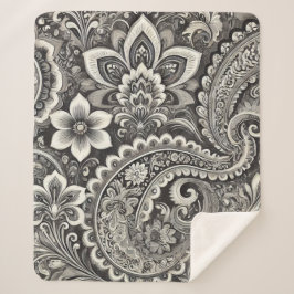 Monochrome Floral Paisley Elegance Sherpadecke