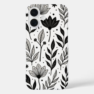 "Monochrome florale Elegance: Ein Vintag Inspirier iPhone 16 Hülle