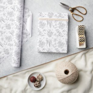 Monochrome Florale Vintage Teddy-Bär-Baby-Party Geschenkpapier