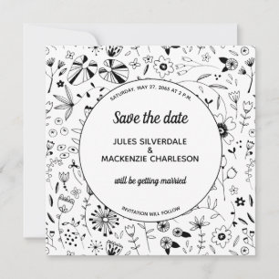 Monochrome freie Blume Save the Date Einladung