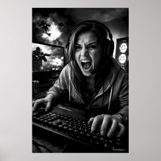 Monochrome Frenzy Gamer Portrait Poster