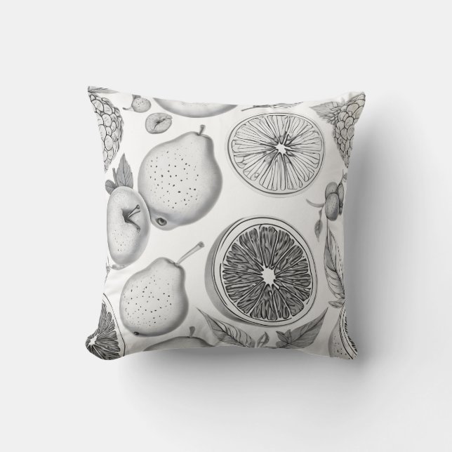 Monochrome Fruit Pattern with Botanical Elements Kissen (Vorderseite)