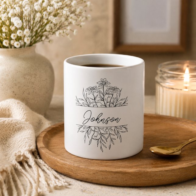 Monochrome geätzte Floral Monogramm Kaffeetasse (Von Creator hochgeladen)