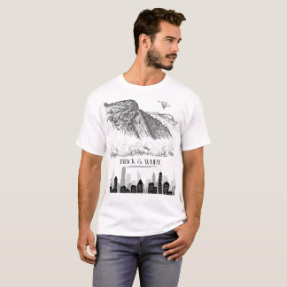 Monochrome Gebirgsstadt-Skyline-Kunst Schwarz Weiß T-Shirt