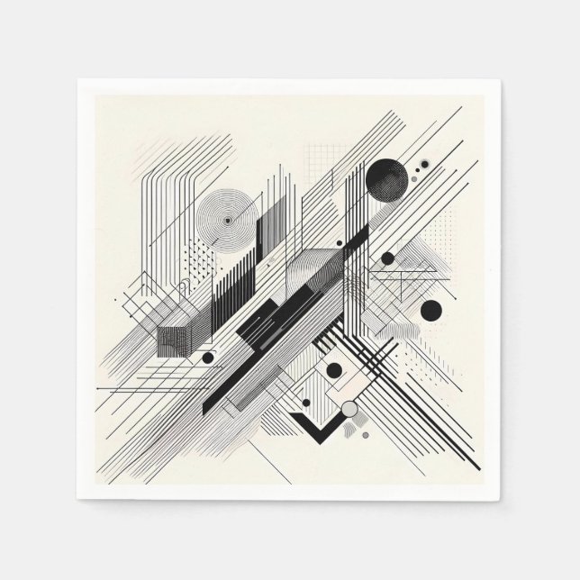 Monochrome Geometric Linework Serviette (Vorderseite)