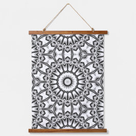 Monochrome Geometric Mandala Bloom Wandteppich Mit Holzrahmen