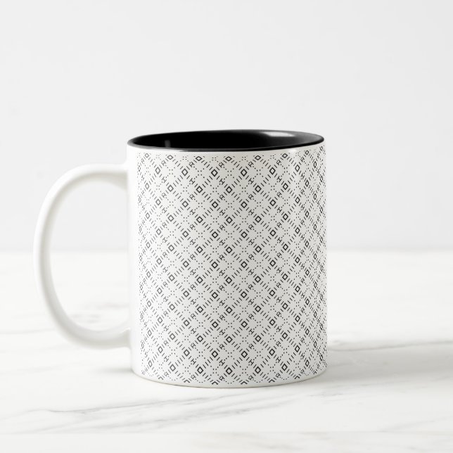 Monochrome Geometric Texture|Seamless Diamond Look Zweifarbige Tasse (Links)