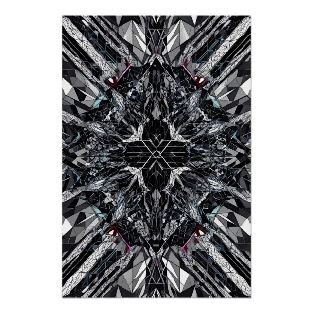 Monochrome Geometrie: Abstrakter polygonaler Nexus Poster (Vorderseite)