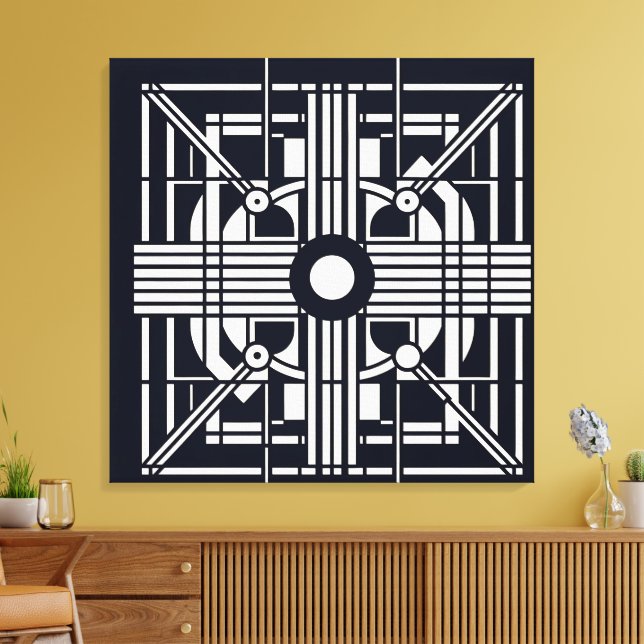 Monochrome geometrische Symmetrie - Abstrakte Lini Leinwanddruck (Insitu (Wohnzimmer))