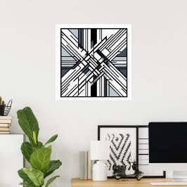 Monochrome Gitter X - Abstrakt geometrische Linien Poster