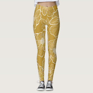 Monochrome Gold Blumenmuster: Abstrakte Nahtlose Leggings