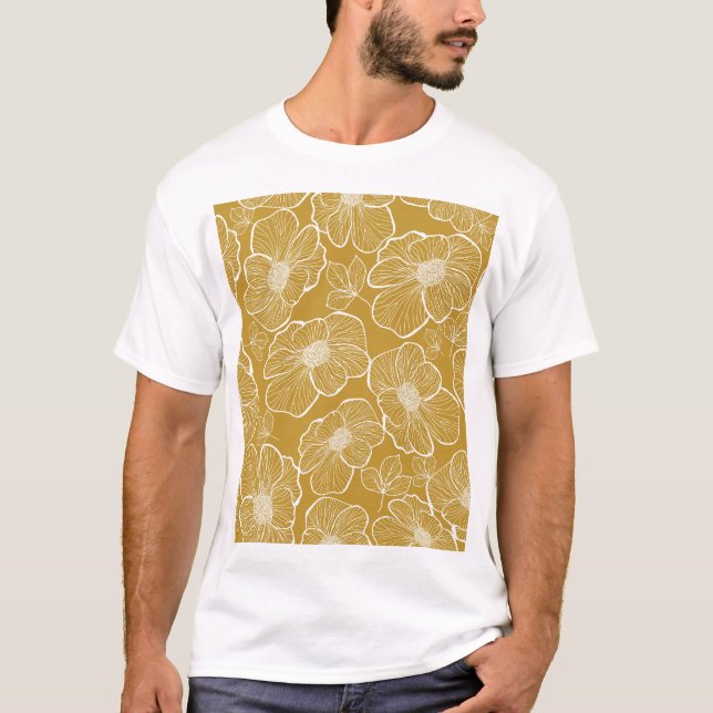 Monochrome goldene Blüte: Abstrakt nahtlos T-Shirt (Vorderseite)