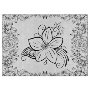 Monochrome Grafik, schöne Blume Art Schneidebrett