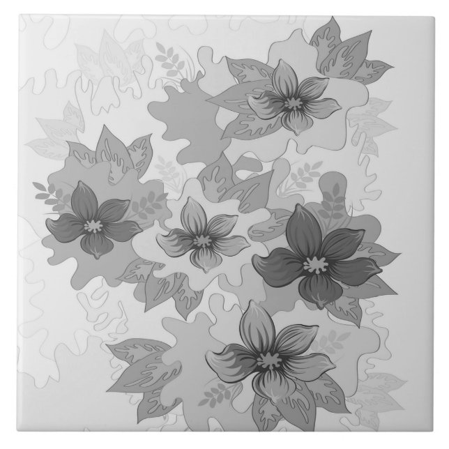 Monochrome graue Blume Fliese (Vorderseite)