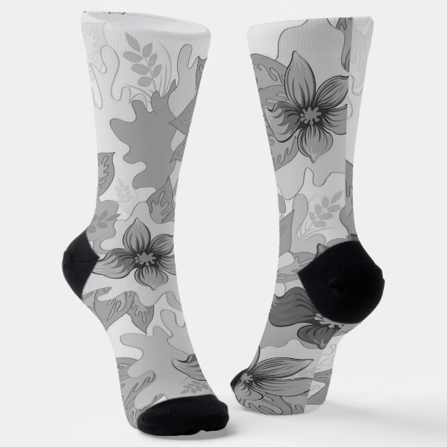 Monochrome graue Blume Socken (Gewinkelt)