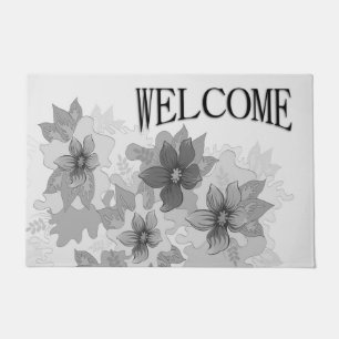 Monochrome graue Blume Willkommen Fußmatte